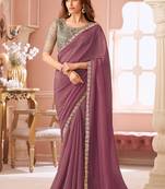 Onion pink georgette embroidered party wear saree