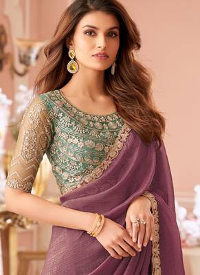 Onion pink georgette embroidered party wear saree 2