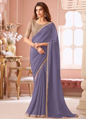 Lavender georgette embroidered party wear saree 1