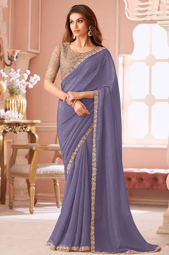 Lavender georgette embroidered party wear saree