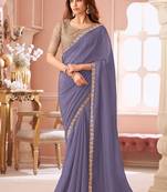 Lavender georgette embroidered party wear saree