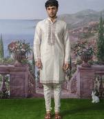 White embroidered chanderi silk kurta pajama