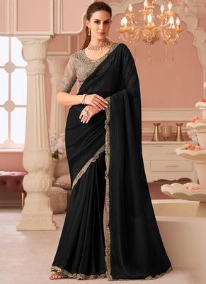 Black georgette embroidered party wear saree 1