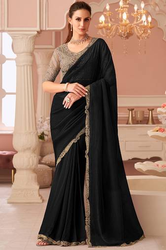 Black georgette embroidered party wear saree