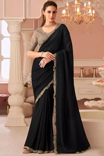 Black georgette embroidered party wear saree