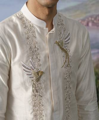 White embroidered chanderi silk kurta pajama 2