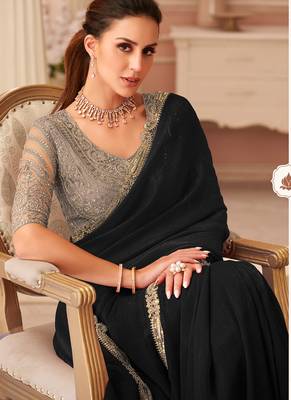 Black georgette embroidered party wear saree 2