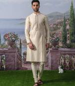 Off white embroidered chanderi silk kurta pajama