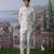 White embroidered chanderi silk bandhgala suit