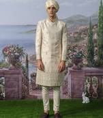White embroidered chanderi silk sherwani