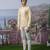 Beige embroidered chanderi silk bandhgala suit