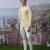 Beige embroidered chanderi silk bandhgala suit
