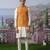 White plain chanderi silk kurta pajama with orange nehru jacket
