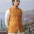 White plain chanderi silk kurta pajama with orange nehru jacket