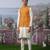 White plain chanderi silk kurta pajama with orange nehru jacket