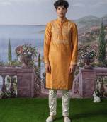 Orange embroidered chanderi silk kurta pajama