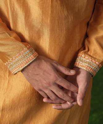 Orange embroidered chanderi silk kurta pajama 2