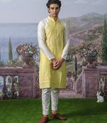 Yellow plain chanderi silk kurta pajama