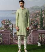 Green embroidered chanderi silk kurta pajama