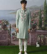 Green embroidered chanderi silk kurta pajama