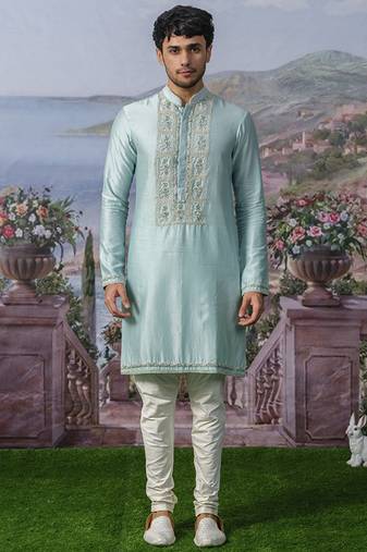 Blue embroidered chanderi silk kurta pajama