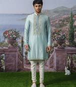 Blue embroidered chanderi silk kurta pajama