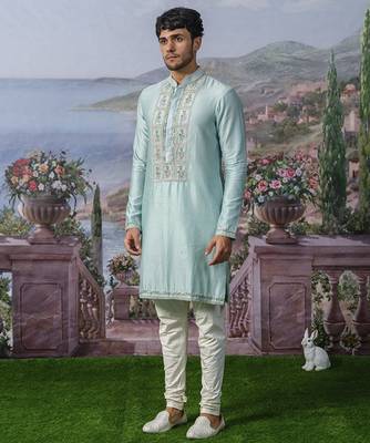 Blue embroidered chanderi silk kurta pajama 3