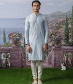 Blue embroidered chanderi silk kurta pajama