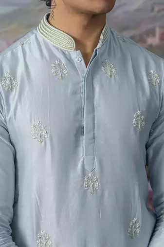 Blue embroidered chanderi silk kurta pajama