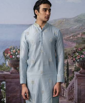 Blue embroidered chanderi silk kurta pajama 3