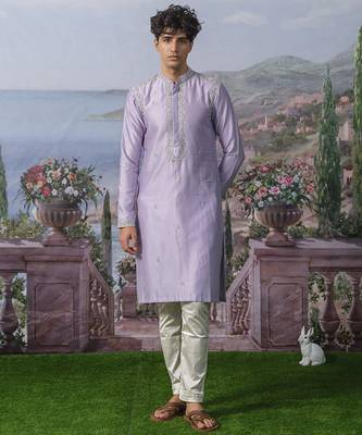 Purple embroidered chanderi silk kurta pajama 1