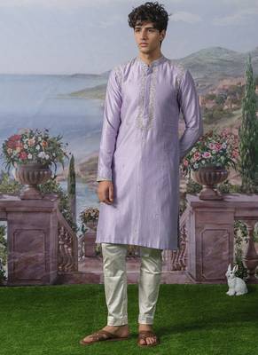 Purple embroidered chanderi silk kurta pajama 2