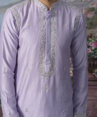 Purple embroidered chanderi silk kurta pajama 3
