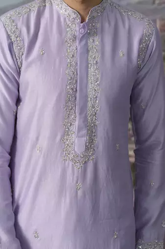 Purple embroidered chanderi silk kurta pajama