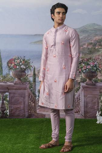 Purple embroidered chanderi silk kurta pajama