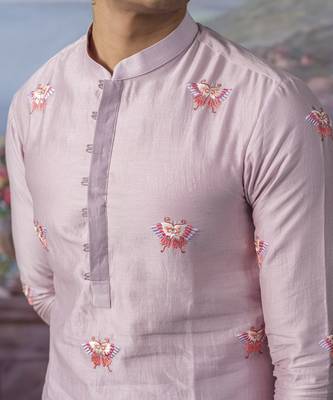 Purple embroidered chanderi silk kurta pajama 2