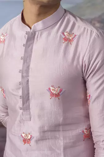 Purple embroidered chanderi silk kurta pajama