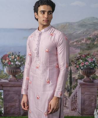 Purple embroidered chanderi silk kurta pajama 3