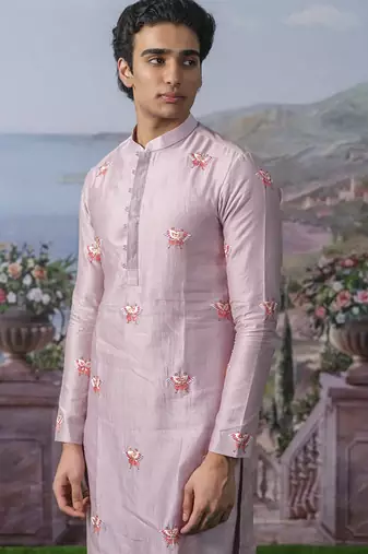 Purple embroidered chanderi silk kurta pajama