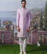 Purple embroidered chanderi silk kurta pajama