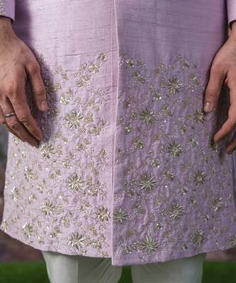 Purple embroidered chanderi silk kurta pajama 2