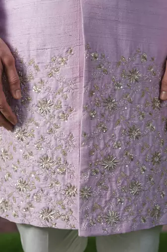 Purple embroidered chanderi silk kurta pajama