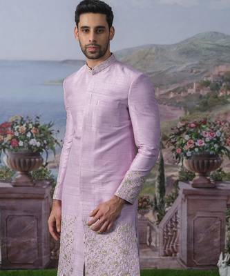 Purple embroidered chanderi silk kurta pajama 3