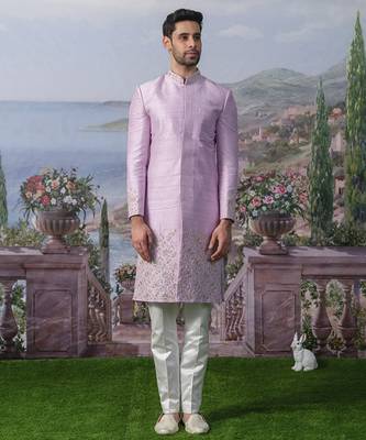 Purple embroidered chanderi silk kurta pajama 5