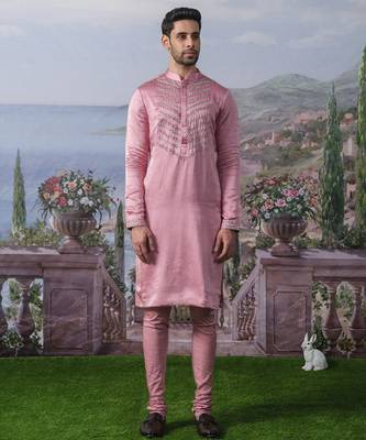 Pink embroidered chanderi silk kurta pajama 5