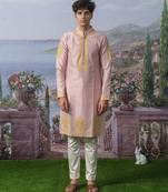 Pink embroidered chanderi silk kurta pajama