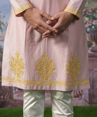 Pink embroidered chanderi silk kurta pajama 3