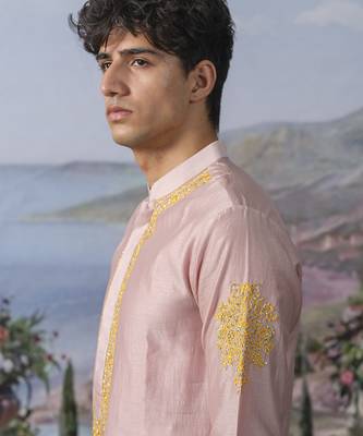 Pink embroidered chanderi silk kurta pajama 4