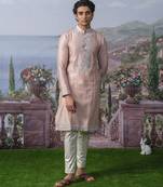 Pink embroidered chanderi silk kurta pajama