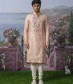 Orange embroidered chanderi silk kurta pajama